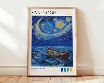 ゴッホ「星月夜」1889年版画 - ヴィンテージウォールアートポスター