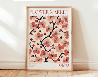 Print Tokyo Flower Market: kersenbloesem Japanse kunstposter