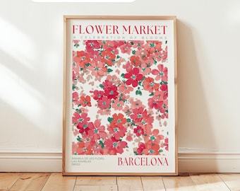 Barcelona Flower Market Poster: Pink Flower Prints, Personalised Wall Art, Modern Floral Art
