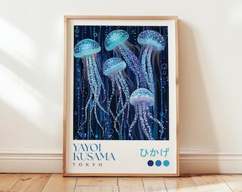 Yayoi Kusama Blue Jellyfish Print: Japanese Abstract Art Poster