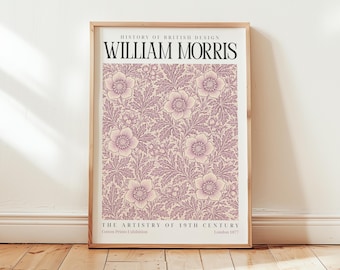 William Morris blommönster: Vintage botanisk affisch, lila sovrumsväggkonst, viktoriansk stugkonst