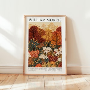 Pôster William Morris Autumn Trees - Decoração de Outono Laranja - Estampas Florais para Quarto - Arte de Parede em Tons Quentes - Arte Botânica da Floresta - Decoração Vintage