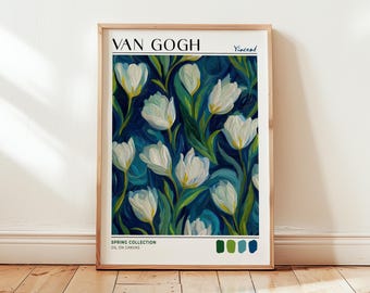 Van Gogh White Flower Print: Floral Tulips, Botanical Wall Art