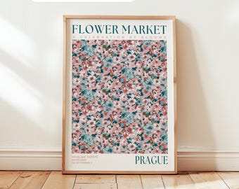 Flower Market Prague Print: Floral Wall Decor, Pink Flower Art, Bohemian Decor