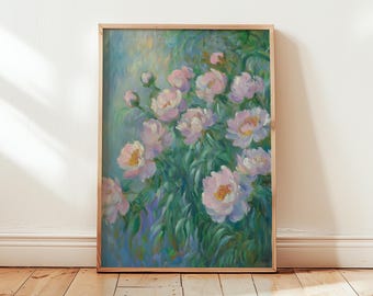 Claude Monet Pink Peonies Print: Blush Pink Home Decor, Oil Painting Wall Art, Impressionist Poster