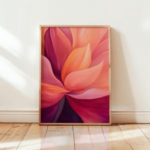 Poster fleur rose Georgia O'Keeffe - gros plan art floral - décoration d'intérieur abstraite - impressions de salon - art floral moderne - art mural couloir