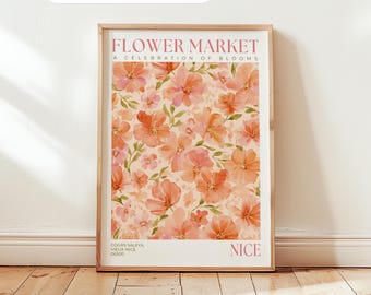 Flower Market Print: Floral Poster, Peach Blooms, City Art