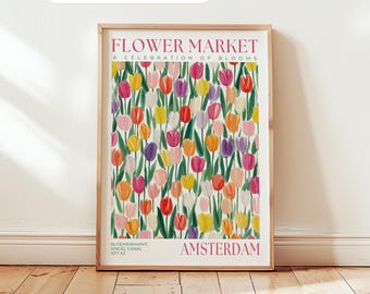 Flower Market Print: Amsterdam Tulips, Floral Wall Decor, Spring Art, Travel Poster