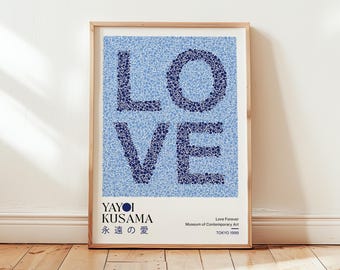 Yayoi Kusama Blue Love Print: Japanese Posters, Blue Bedroom Wall Art, Modern Exhibition Art