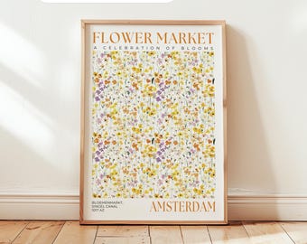 Amsterdam Flower Market Poster: Yellow Floral Wall Decor, Kitchen Prints, Spring Flower Art