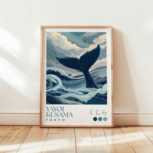 Yayoi Kusama Walschwanz Poster - Japanischer Ozean Druck - Dunkelblaue Wandkunst - Abstrakte Wellen Kunst - Blaues Badezimmer Dekor - Japan Meer Druck