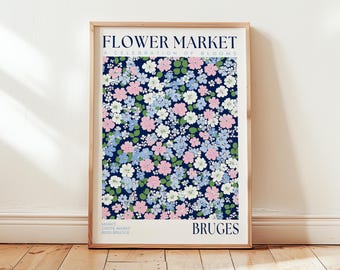 Bruges Flower Market Print: Floral Pattern Art Poster, Belgium Travel Wall Art, Bedroom Wall Decor