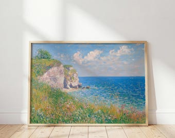 Claude Monet Chalk Cliffs Print: Landscape Art, Blue Wall Decor, Impressionist Poster