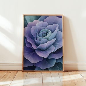 Póster de rosa morada de Georgia O'Keeffe - Arte mural en tonos fríos - Estampados de flores pastel - Decoración de dormitorio morada - Arte floral abstracto - Pintura de rosas