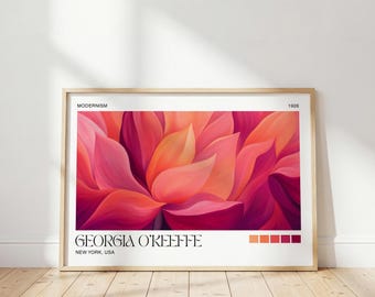 Georgia O'Keeffe Dahlia Print: Living Room Poster, Pink Floral Art, Modern Botanical Home Decor