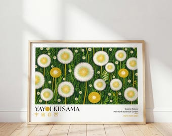 Yayoi Kusama Maskrosäng Poster: Japansk grön väggdekor, abstrakt gult tryck, modern vardagsrumsväggkonst