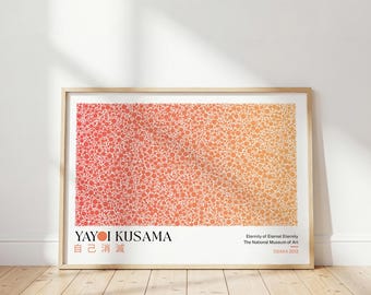 Yayoi Kusama Dot Poster: Modern Japanese Print, Peach Pink Bedroom Wall Art, Abstract Horizontal Art