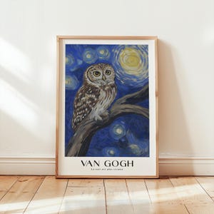 Sternenklare Nacht Eulen Druck - Vogel Poster - Sternennacht Wandkunst - Tier Wohnkultur - Impressionismus Kunst - Blau Schlafzimmer Drucke