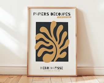 Póster moderno de hojas amarillas de Henri Matisse: Arte mural para exposiciones, impresión de formas abstractas.