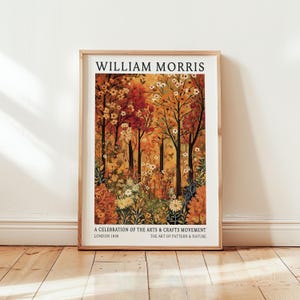 William Morris Orange Autumn Art - Impressão de arte de outono - Pôster de natureza florestal - Arte de parede vintage - Decoração floral para casa - Pôster de árvores de outono