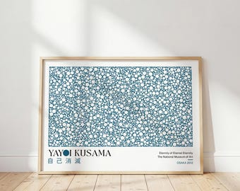 Yayoi Kusama prickigt tryck: Japansk modern poster, blågrön väggkonst, abstrakt sovrumskonst