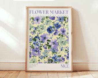 Flower Market Print: Nice Travel Art, Floral Wall Art, Purple Decor