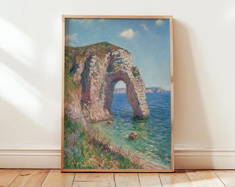 Claude Monet Rock Arch Print: Living Room Wall Decor, Impressionist Art, Turquoise Poster