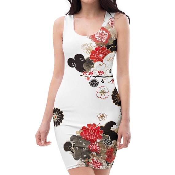red black and white bodycon dress Traditional Japanese Pattern conDiva tango dress + All of our Vintage Cat Velour Bonnet & Tail For Girls (Size):M/L Hobbs London Women's Marilyn