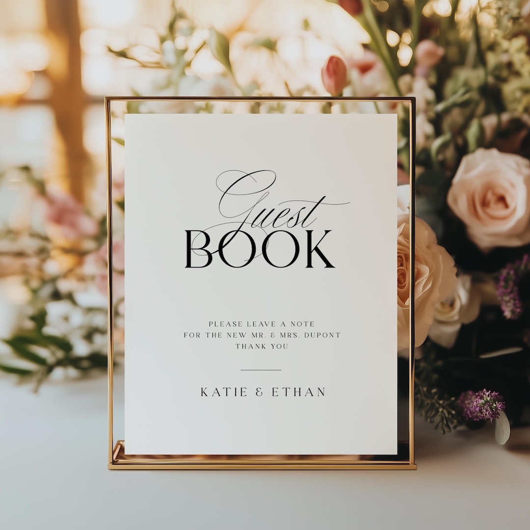 Old Money Guest Book Sign Template, Calligraphy Wedding Reception Decor ...