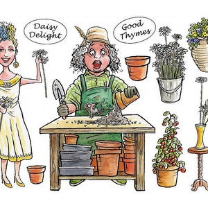The Card Hut, Selos transparentes, Selos Plant Lady., Selos femininos, The Potting Shed, Selos de plantas, Selos de plantas em vasos, Crazy Plant Lady