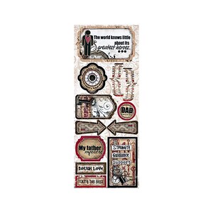 BoBunny, Relógio, Adesivos de papel cartão, Papai sabe tudo, Adesivos de pai, Pais são heróis, Etiqueta, Chaves vintage, Orientação, Apoio, Força