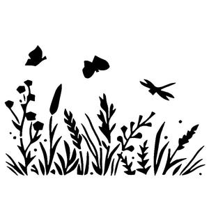 Vraiment super pochoirs, fleurs et amis 1, 4 x 6", fleurs sauvages, floral, papillons, jardin, grande fleur, recto de carte, libellule