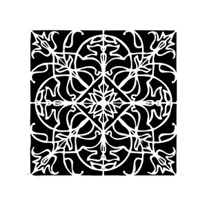 Echt geweldige stencils, sierlijke bloementegelstencil, 6 x 6", achtergrond, bloemen, Spaanse tegels, symmetrisch, klassiek bloemen, gebogen rol