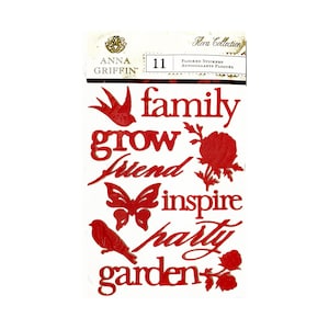 Anna Griffin, Collezione Flora, Adesivi Floccati, Parole, Famiglia, Amici, Adesivi Farfalle, Ispirazione, Giardino, Adesivi Uccelli