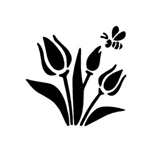 Vraiment super pochoirs, mini, tulipes et abeille, pochoir insectes, 3 x 3 pi, réutilisables, punaises de jardin, fleurs, fleurs printanières, pollinisation, nature