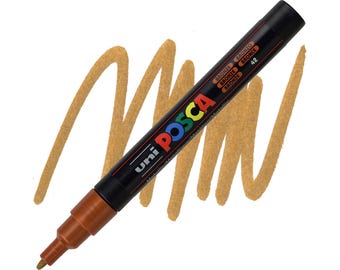 Posca-stiften, verfstift, bronzen verf, fijne punt 3 m, dekkende inkt, acrylverfpen, permanente inkt, vloeiende vloei, metallic, donkergoud