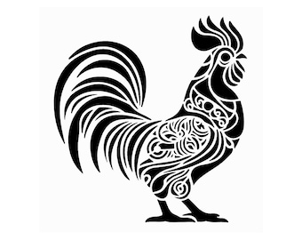 Really Great Stencils, Chicken Stencil 2, 6x6", Folk Art Rooster, Chickens, Fancy Feathers, Birds, Poultry, Fowl, Farm, Farmyard Animals