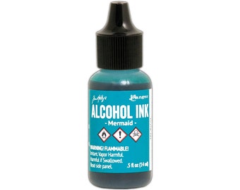 Ranger, Tim Holtz, Alcohol Ink, Mermaid Blue Ink, 100 ml, Blaue Alkoholtinte, Türkisblaue Alkoholtinte, Glückliche blaue Alkoholtinte