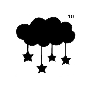 Echt geweldige stencils, mini, cloud mobiele stencil, 3", herbruikbaar, silhouetten, wolken, hangende sterren, fonkelende ster, regenende sterren, grillig