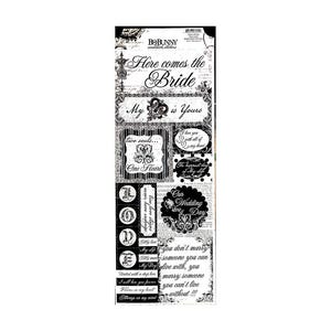 BoBunny, betoverd, kartonnen stickers, ware liefde, trouwstickers, romantiek, hier komt de bruid, twee zielen, één hart, verlovingsfeest
