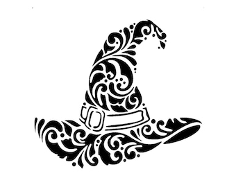 Really Great Stencils, Witch Hat Stencil, 6x6", Card Front, Halloween, Witches Clothing, Decorative Flourish, Witch Craft, Swirls, Good