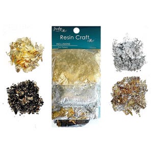 Jewelry Made, Foil Flakes, Inclusions, Metallic Foil Flakes, Gilding Flakes, Resin Additives, Silver Flakes, Gold, Black & Gold Flakes