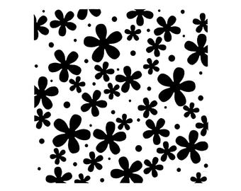 Riktigt bra schabloner, spridda blommor schablon, 6x6", bakgrund, glada blommor, kronblad, blommor, prästkrageblomma, glad, retro
