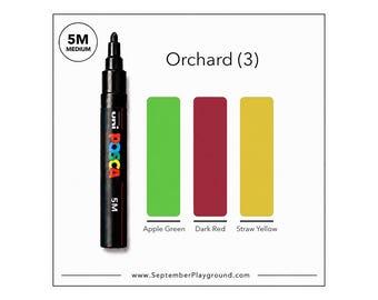 POSCA Paint Markers, 5M, Orchard, Set of 3, Acrylic Paint Pens, Opaque, Medium Bullet Tip, Permanent, Fresh Harvest Colors, Bright, Happy