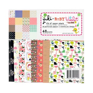 Prima, Ruby Violet, Papierstapel, Papierblock 15 cm, Yuki, Happy Designs, Whimsical Papers, Happy Flowers, Katzenpapiere, Mädchen