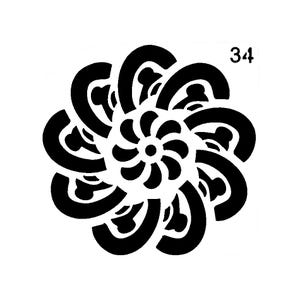 Vraiment super pochoirs, mini, fleur en spirale 34 pochoir, 3,5 pouces, réutilisable, fleurs de marguerite, gai, heureux, pétales superposés, rotation, moulinet