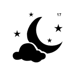 Echt geweldige stencils, mini, maan en sterren 2 stencil, 3", herbruikbaar, wassende maan, silhouetten, wolken, nachtelijke hemel, fonkelende sterren