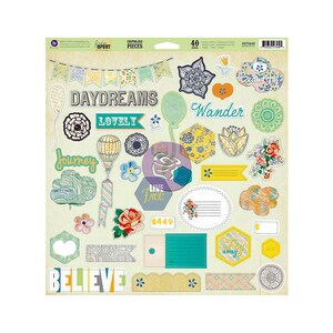 Prima, Free Spirit, spaanplaatversieringen, spaanplaatstickers, heteluchtballon, spaanplaatbanner, bloemen, wolken, tags, journaling, OOAK