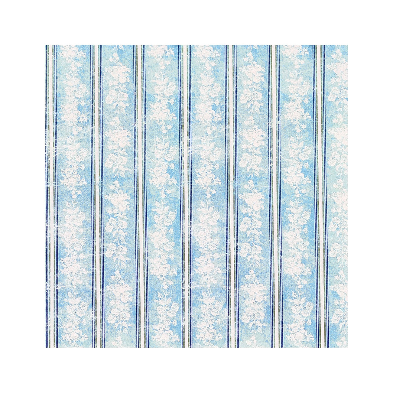 Melissa Frances, Matilda, Flower Cardstock, 2 Pages, White Flowers, Blue Cardstock, Single Sided, Stripes, Vintage Wallpaper Pattern, Grunge