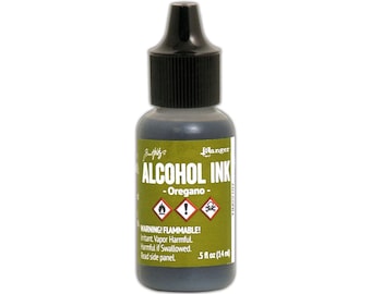 Ranger, Tim Holtz, Alcohol Ink, Oregano Alcohol Ink, .5 fl oz, Green Alcohol Ink, Olive Alcohol Ink